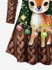 Plus Size Christmas Light Elk Flowers Snowflake Cable Knit 3D Print Long Sleeves T-shirt -  