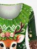Plus Size Christmas Light Elk Flowers Snowflake Cable Knit 3D Print Long Sleeves T-shirt -  