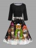 Christmas Cats Snowflake Colorblock Print Plus Size Matching Outfit For Couples -  
