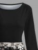 Robe vintage grande taille à imprimé chats et flocons de neige, manches 3/4, style colorblock - Noir M