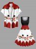 Plus Size Christmas Ball Tree Snowman Bowknot Colorblock Print 1950s Vintage Dress -  