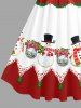 Plus Size Christmas Ball Tree Snowman Bowknot Colorblock Print 1950s Vintage Dress -  