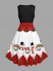 Plus Size Christmas Ball Tree Snowman Bowknot Colorblock Print 1950s Vintage Dress -  