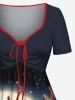 Robe de Noël grande taille à imprimé 3D pailleté sapin, Père Noël, renne et étoile - Bleu de Minuit 4X