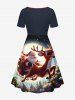 Robe de Noël grande taille à imprimé 3D pailleté sapin, Père Noël, renne et étoile - Bleu de Minuit 4X