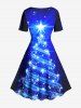Robe vintage grande taille imprimée d'étoiles de Noël à paillettes en 3D - Bleu Ciel S