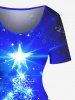 Robe vintage grande taille imprimée d'étoiles de Noël à paillettes en 3D - Bleu Ciel M