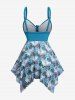 Plus Size Tropical Leaf Hibiscus Flower Print Cinched Boyleg Tankini Swimsuit (Adjustable Shoulder Strap) -  