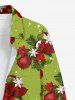 Chemise grande taille homme à imprimé de boules de Noël, fleurs et flocons de neige, boutons et poche - Vert XL