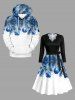 Plus Size Christmas Ball Snowflake Leaf Print Scalloped V Neck Dress With A Belt -  
