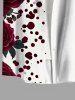 Plus Size Rose Flower Leaf Paint Splatter Print Buttons Pocket Hawaii Shirt For Men - Blanc de Crème  4XL