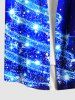 Plus Size Christmas Tree Star Glitter 3D Print Buttons Pocket Shirt For Men - Bleu Marine 4XL