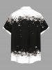 Plus Size Christmas Cats Snowflake Colorblock Print Buttons Pocket Shirt For Men -  