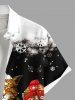 Plus Size Christmas Cats Snowflake Colorblock Print Buttons Pocket Shirt For Men -  