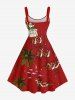 Robe débardeur grande taille à imprimé Père Noël, élans et traîneau, cocotier - Rouge 2X