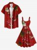 Plus Size Christmas Santa Claus Elk Sled Coconut Tree Print Tank Dress - Rouge 6X