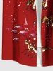 Plus Size Christmas Santa Claus Elk Sled Coconut Tree Print Buttons Pocket Shirt For Men - Rouge XL