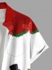 Chemise homme grande taille à imprimé colorblock, boutons et poche, motif boules de Noël, sapin, bonhomme de neige et nœud papillon. - Rouge 2XL