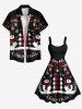 Plus Size Christmas Ball Snowman Snowflake Plaid Bowknot Print Tank Dress -  