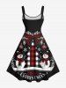 Plus Size Christmas Ball Snowman Snowflake Plaid Bowknot Print Tank Dress -  