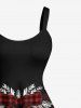 Plus Size Christmas Ball Snowman Snowflake Plaid Bowknot Print Tank Dress -  