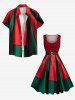 Plus Size Two Tone Christmas Colorblock Polka Dot Print Vintage Swing A Line Dress -  