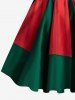 Plus Size Two Tone Christmas Colorblock Polka Dot Print Vintage Swing A Line Dress -  