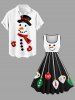 Plus Size Christmas Ball Snowman Print Vintage Swing A Line Dress -  