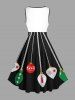 Robe trapèze vintage grande taille imprimée boules de Noël et bonhommes de neige - Noir 2X