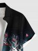 Chemise grande taille homme à imprimé ombré sapin de Noël, élan, rose, fleurs et oiseaux, poche boutonnée - Noir 6XL