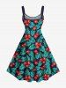Plus Size Christmas Holly Fruit Leaf Print Tank Dress -  