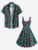 Plus Size Christmas Holly Fruit Leaf Print Tank Dress -  