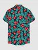 Chemise à boutons et poches pour homme, grande taille, imprimé houx et feuilles de fruits de Noël - Noir L