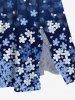 Robe mi-longue hawaïenne fendue à imprimé floral et feuilles ombré grande taille - Bleu Ciel 6X