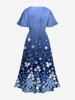 Robe mi-longue hawaïenne fendue à imprimé floral et feuilles ombré grande taille - Bleu Ciel 6X
