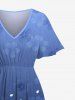 Robe mi-longue hawaïenne fendue à imprimé floral et feuilles ombré grande taille - Bleu Ciel 6X