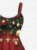 Robe débardeur grande taille à imprimé boules de Noël, nœud papillon, étoiles et pompons, houx et fruits - Rouge 2X