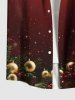 Chemise homme grande taille à boutons et poches, ornée de boules de Noël, nœuds papillon, étoiles et pompons, imprimé houx et fruits. - Rouge 6XL