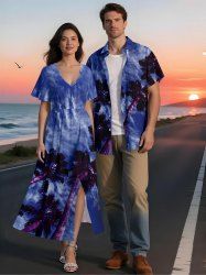 Coconut Tree Ombre Sky Print Plus Size Matching Hawaii Beach Outfit For Couples -  