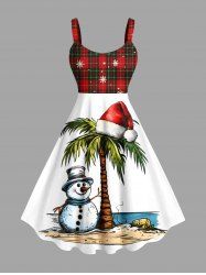 Plus Size Christmas Hat Snowman Coconut Tree Print Tank Dress -  