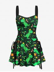 Robe débardeur à lacets imprimée houx, fruits, étoiles, dinosaures et bonbons - Vert XXXL