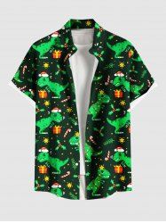 Chemise grande taille pour homme, imprimée Noël, houx, fruits, étoiles, dinosaures et bonbons, avec boutons et poche. - Vert M