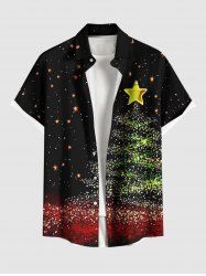 Chemise à poches boutonnées grande taille pour homme, motif sapin de Noël, étoiles et galaxie à paillettes scintillantes, imprimée en 3D. - Noir 4XL