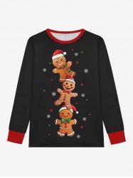 T-shirt à pois imprimé pain d'épice et flocons de neige pour homme grande taille - Noir L