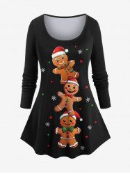T-shirt imprimé sapin de Noël étoile et pain d'épice pour femmes grandes tailles - Noir S