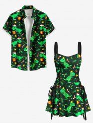Christmas Holly Fruit Star Dinosaur Candy Print Plus Size Matching Outfit For Couples -  