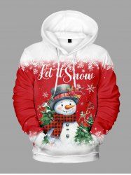 Plus Size Christmas Tree Snowman Snowflake Birds Print Drawstring Pocket Hoodie For Men -  