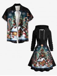 Christmas Tree Snowflake Snowman Candy House Ombre Galaxy Print Plus Size Matching Outfit For Couples -  