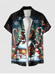 Chemise grande taille pour homme avec imprimé sapin de Noël, flocons de neige, bonhomme de neige et maison en bonbons, motif galaxie ombrée. - Noir L