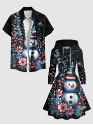 Christmas Snowman Flowers Print Plus Size Matching Outfit For Couples -  